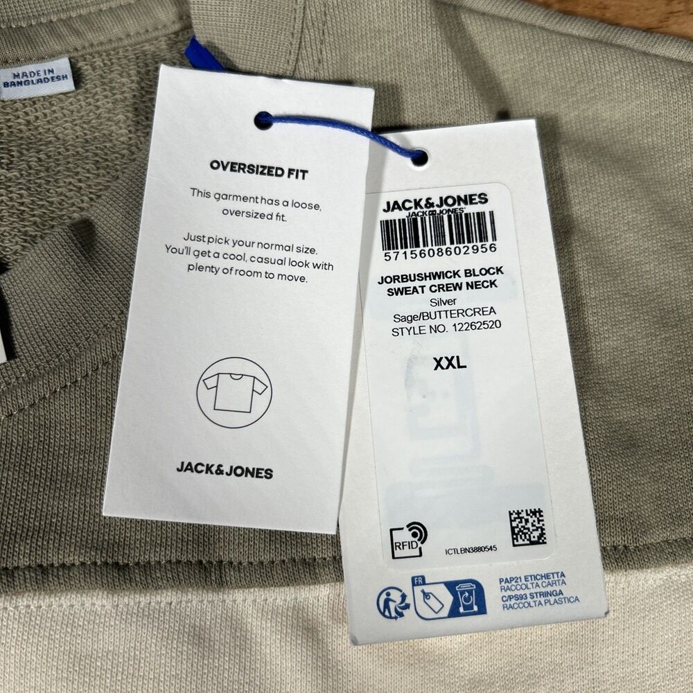 NWT Jack & Jones Oversized Fit Men’s XXL Jorbushwick Block Crewneck Sweatshirt - Picture 5 of 7